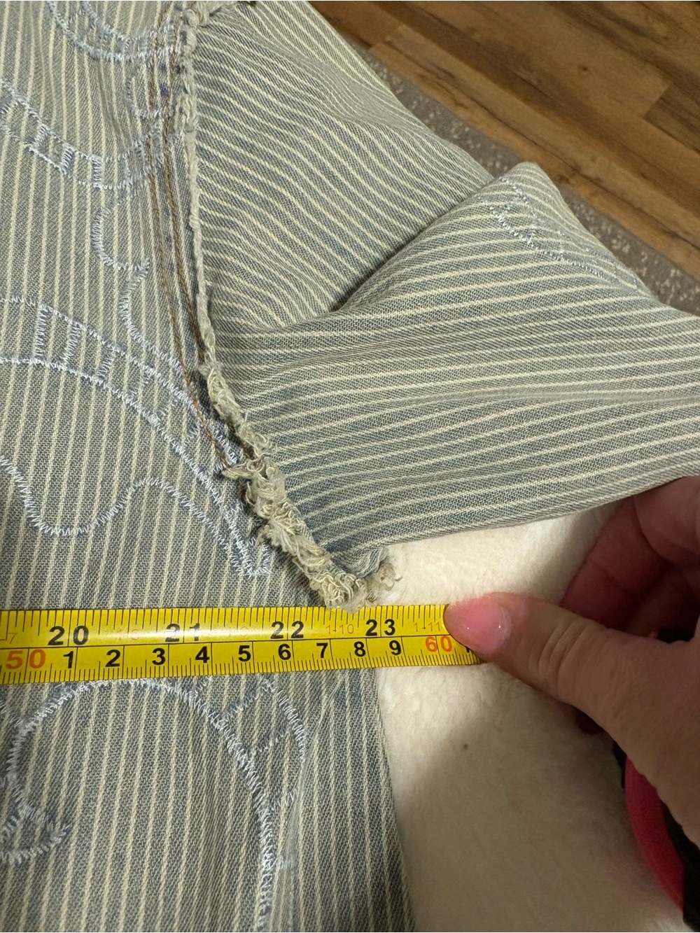 POL Clothing Distressed Pinstripe Duster Coat Boho Grunge Jacket M Art to wear - Picture 11 of 14